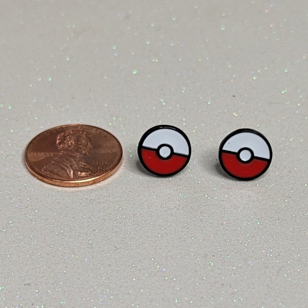 Pokemon Poke ball Acrylic Stud Earrings Red and White - Picture 3 of 7
